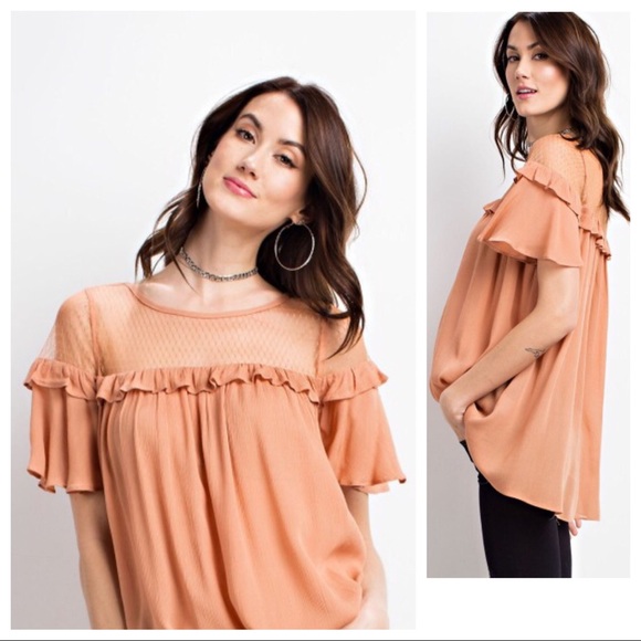 Ruffle Mesh Detail Tunic Top - Picture 3 of 8